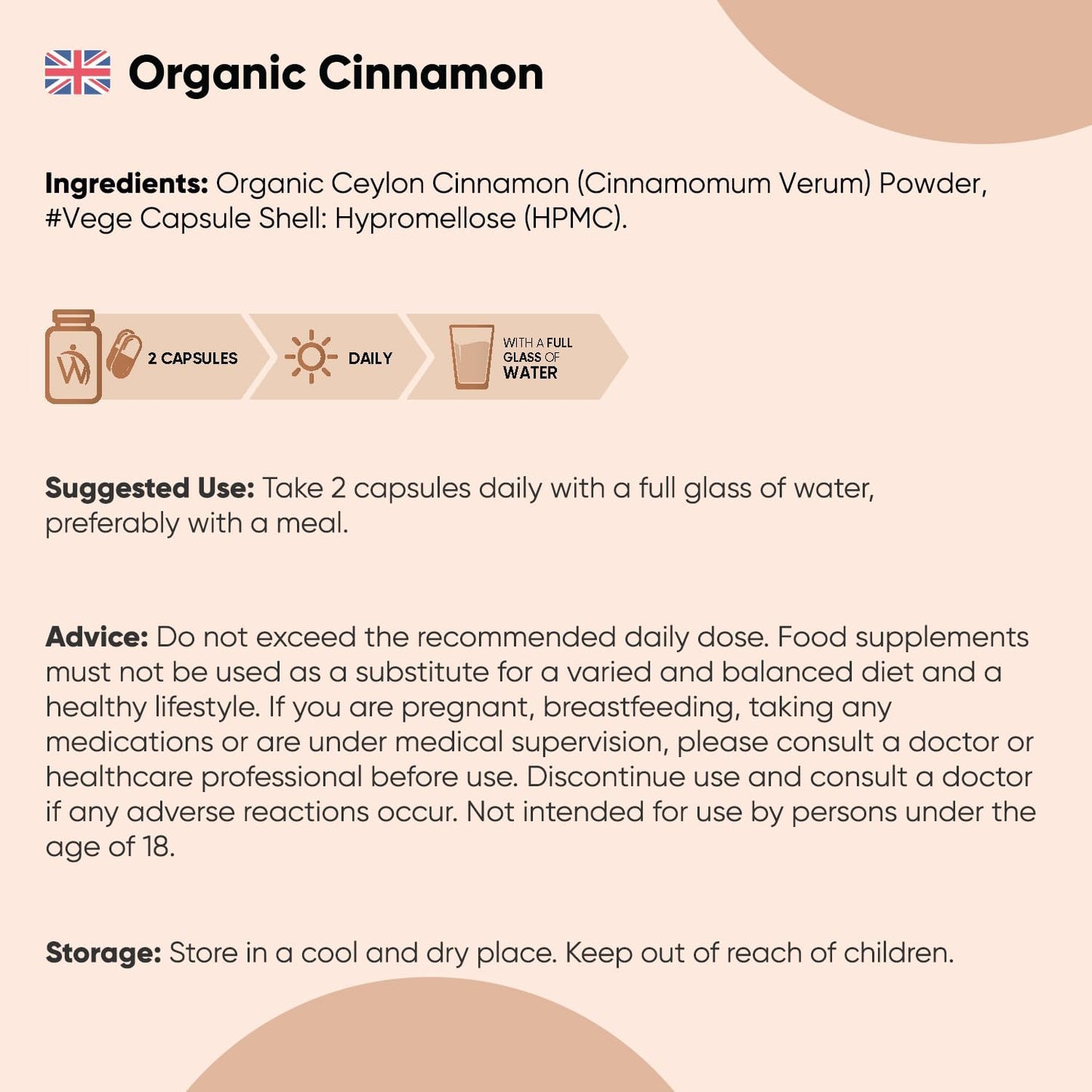 Organic Cinnamon Capsules 1000Mg - 180 Vegan Capsules - 3 Months Supply - Ceylon Cinnamon Powder - Soil Association Certified Supplement - GMO & Gluten Free