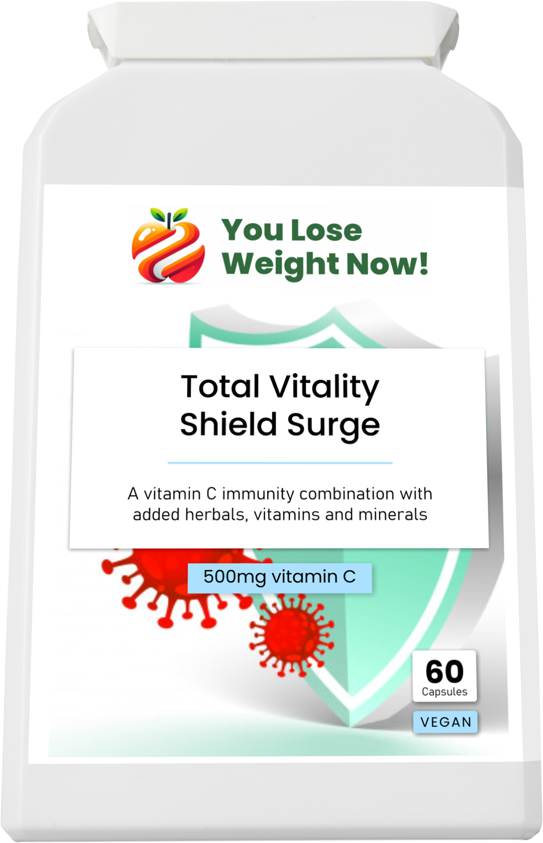 Total Vitality Shield Surge supplement bottle – multi-ingredient immunity complex, allergen free, vegan – YouLoseWeightNow!