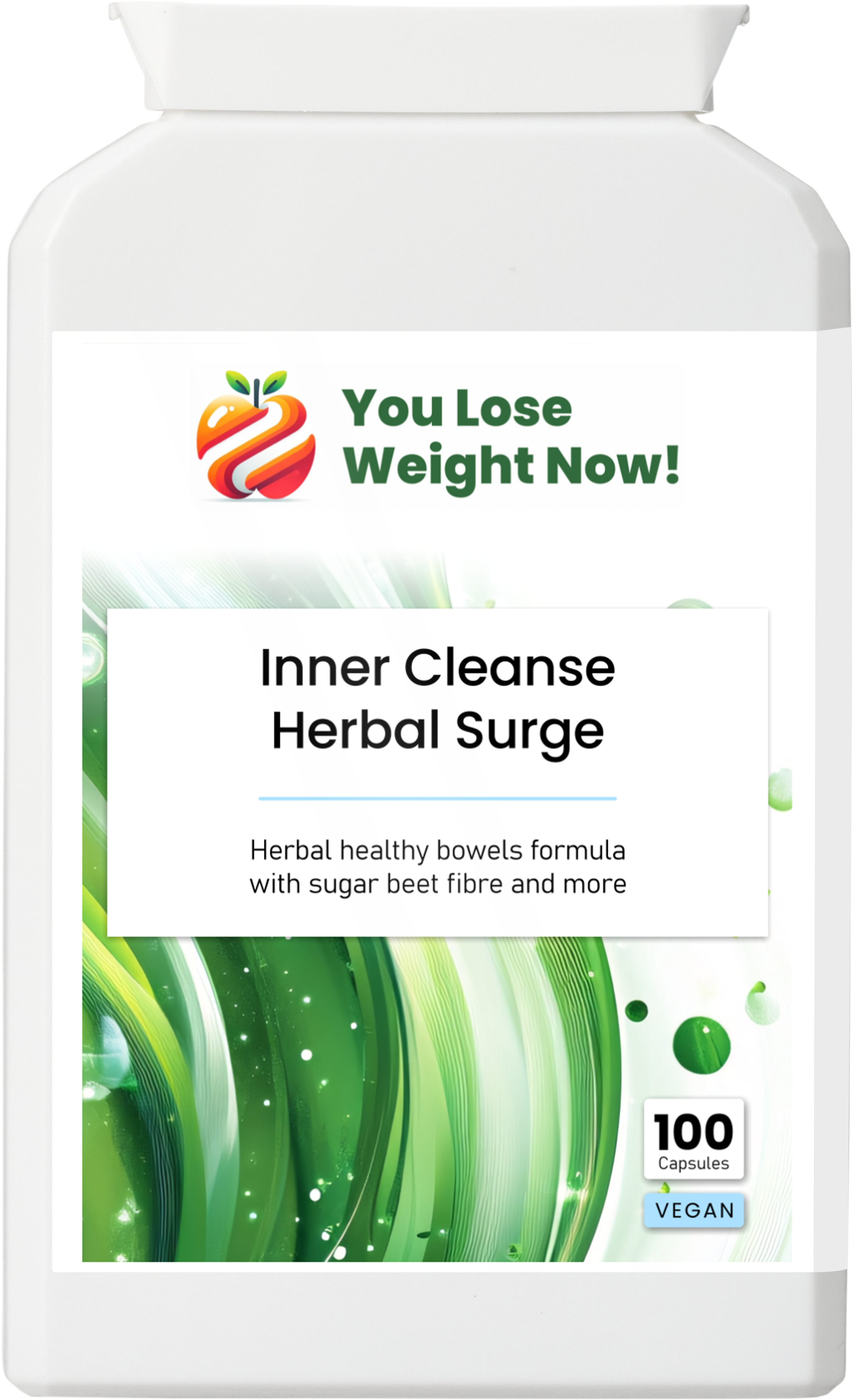 YouLoseWeightNow! Colon Cleanse Herbal Surge flat pot front angle — 10-herb colonics complex, letterbox-friendly flat pot design, UK-made