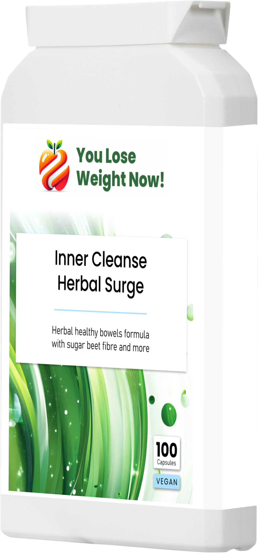 YouLoseWeightNow! Colon Cleanse Herbal Surge flat pot left side profile — ultra-slim design fits through standard UK letterbox