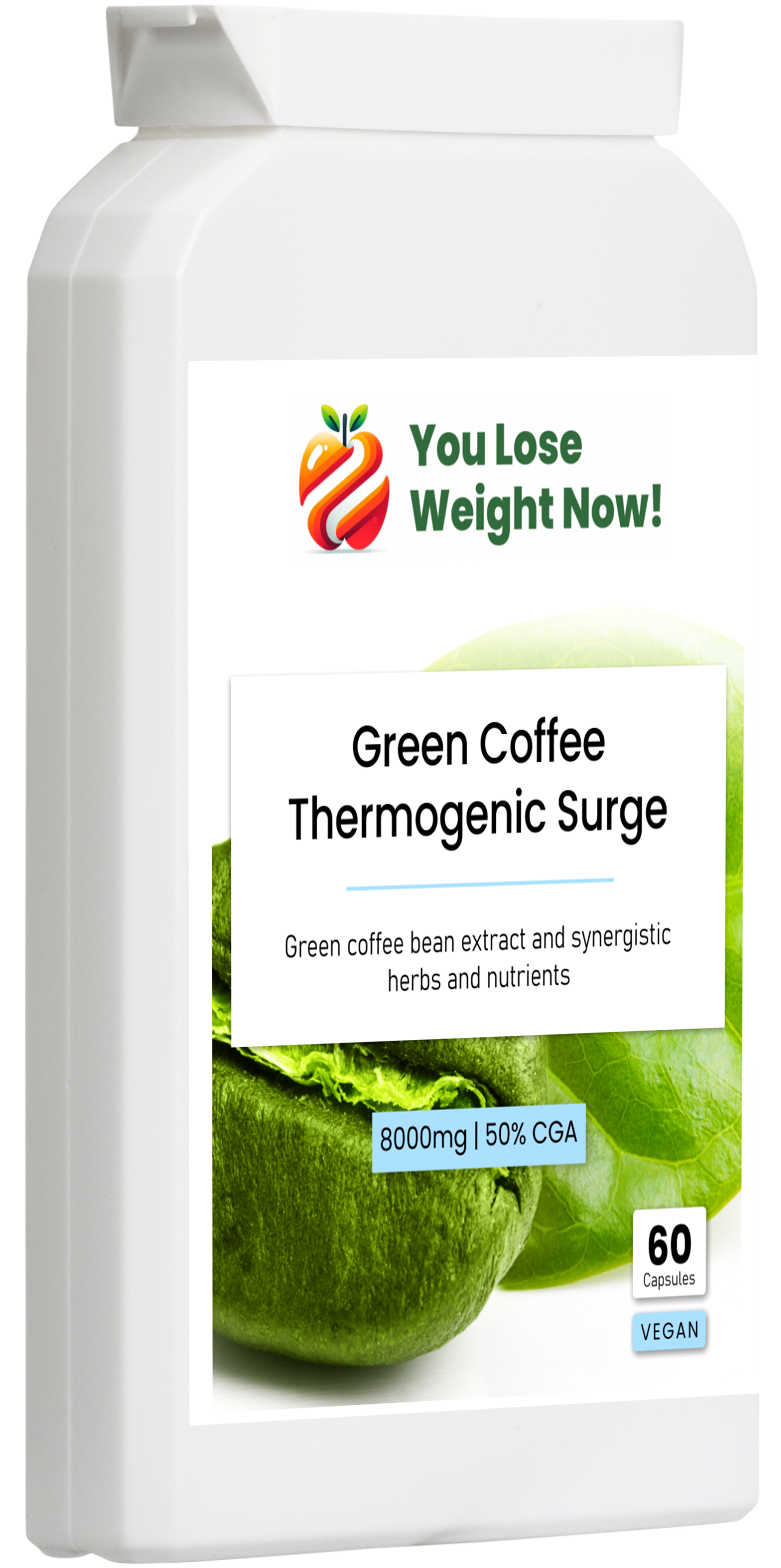 Green Coffee Thermogenic Surge supplement pot โ right side angle render, YouLoseWeightNow!