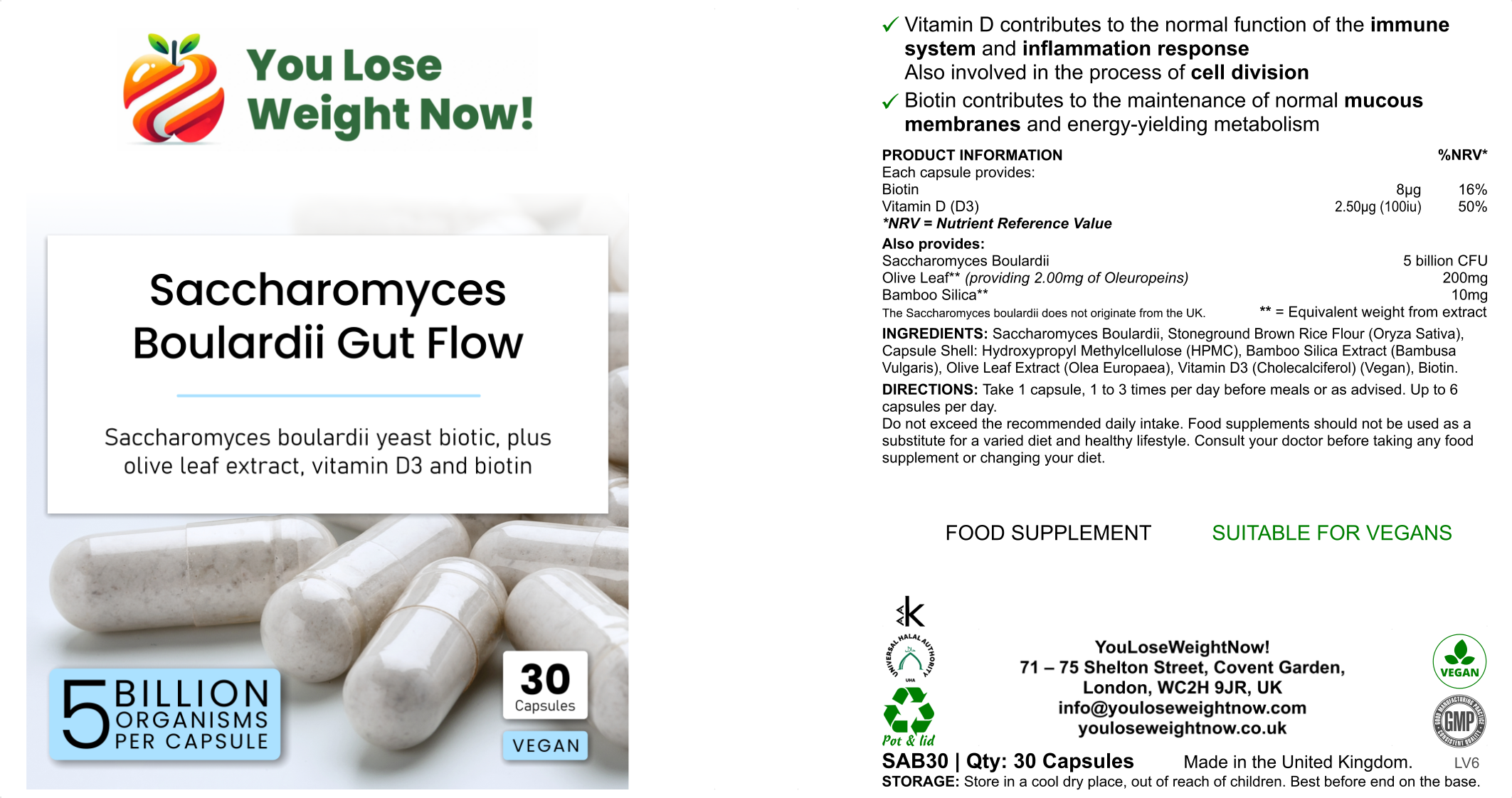 YouLoseWeightNow! Saccharomyces Boulardii Gut Flow โ top-down render of flat supplement pot