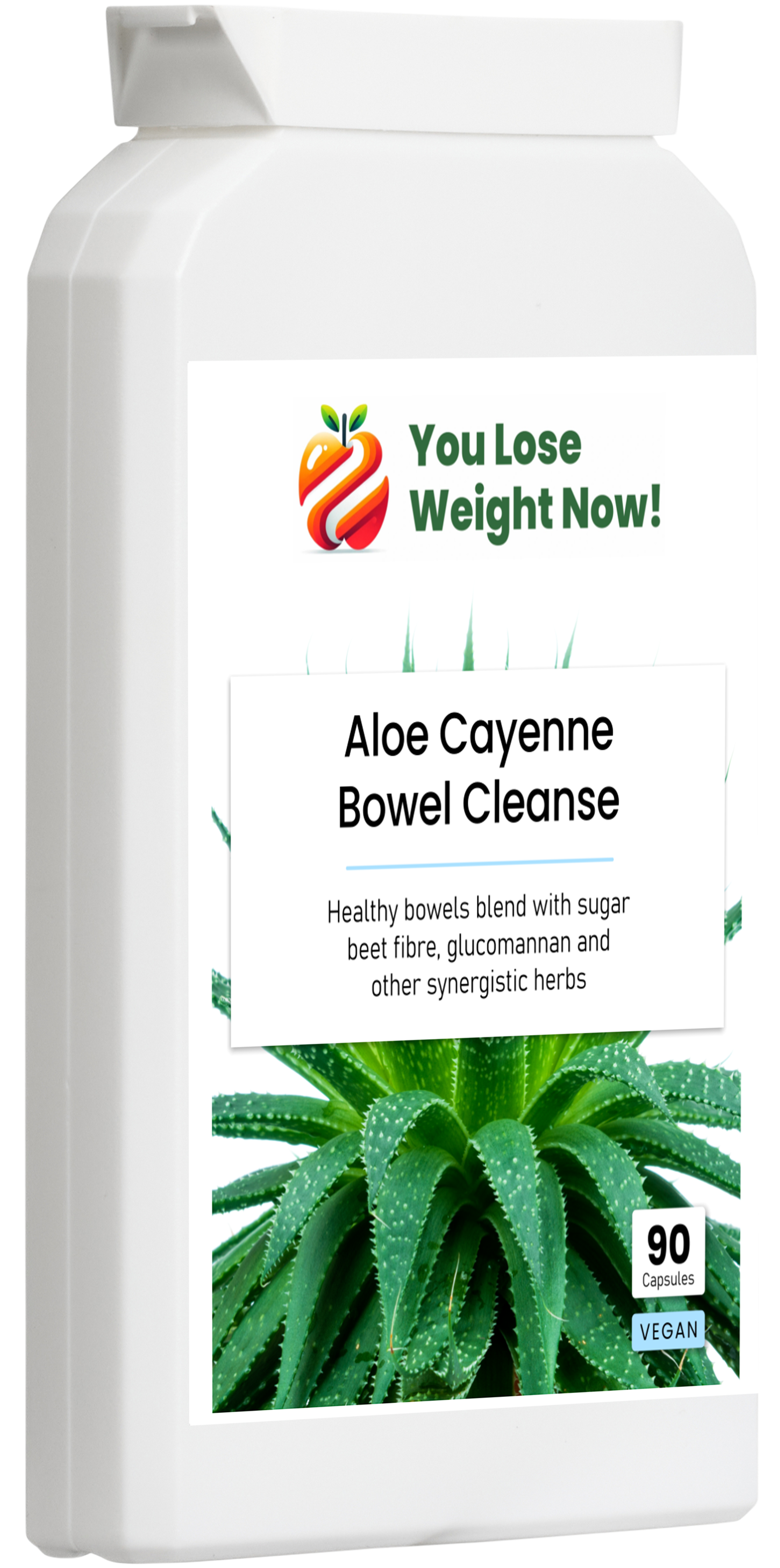Aloe Cayenne Bowel Cleanse by YouLoseWeightNow! — right side view of the tiny flat supplement pot