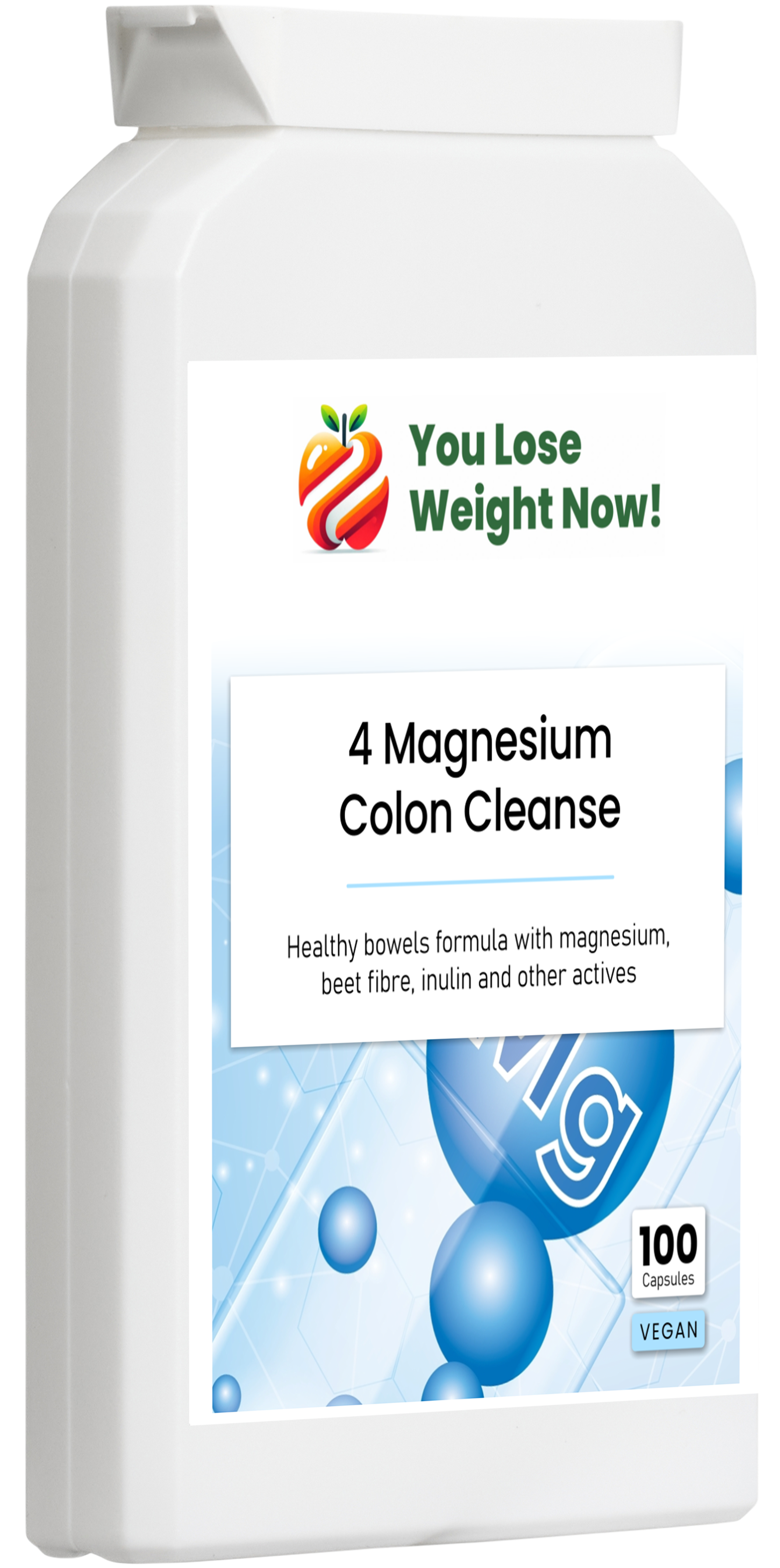 YouLoseWeightNow! 4 Magnesium Colon Cleanse — left side angle render of the tiny flat wide-lidded supplement pot on a clean white background.