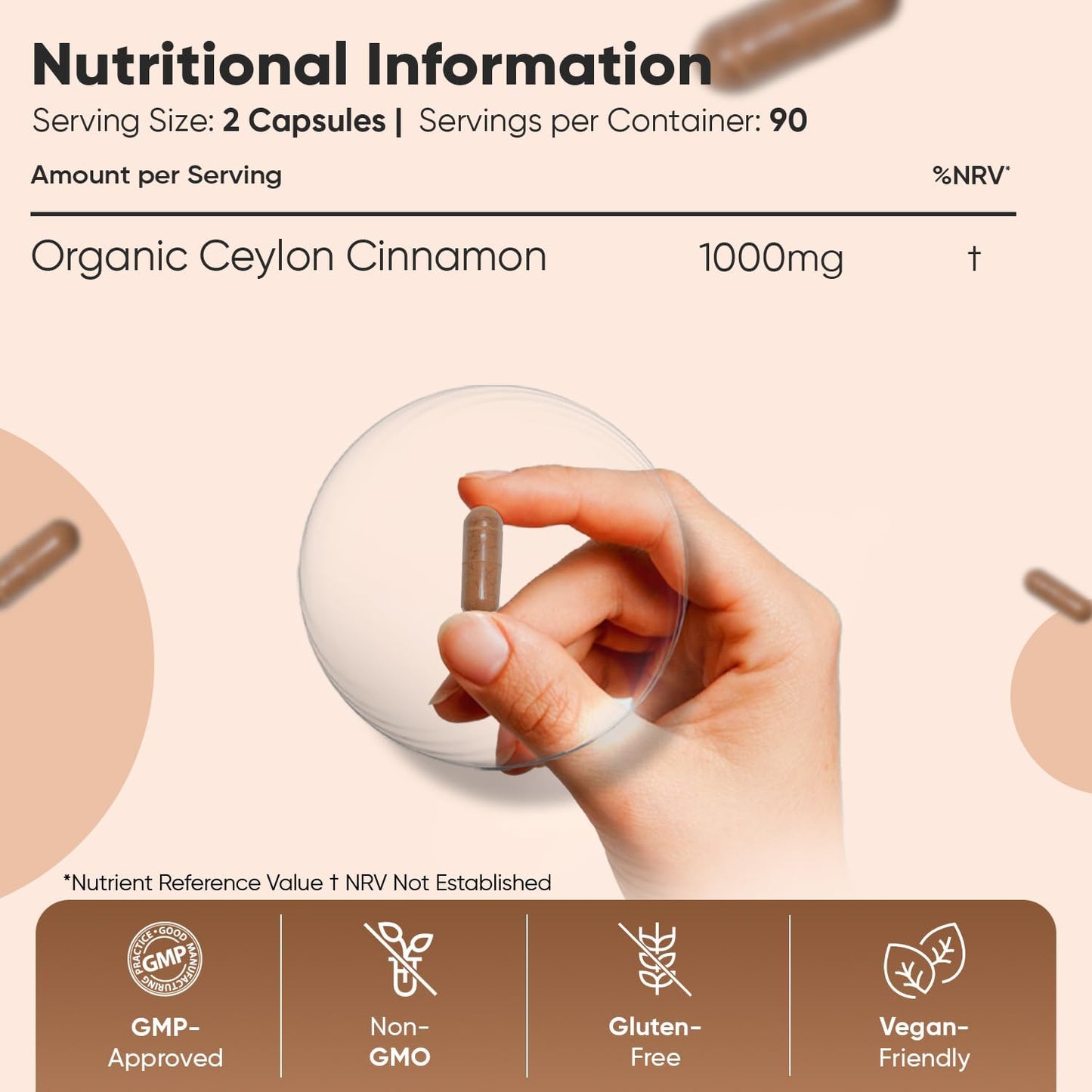 Organic Cinnamon Capsules 1000Mg - 180 Vegan Capsules - 3 Months Supply - Ceylon Cinnamon Powder - Soil Association Certified Supplement - GMO & Gluten Free
