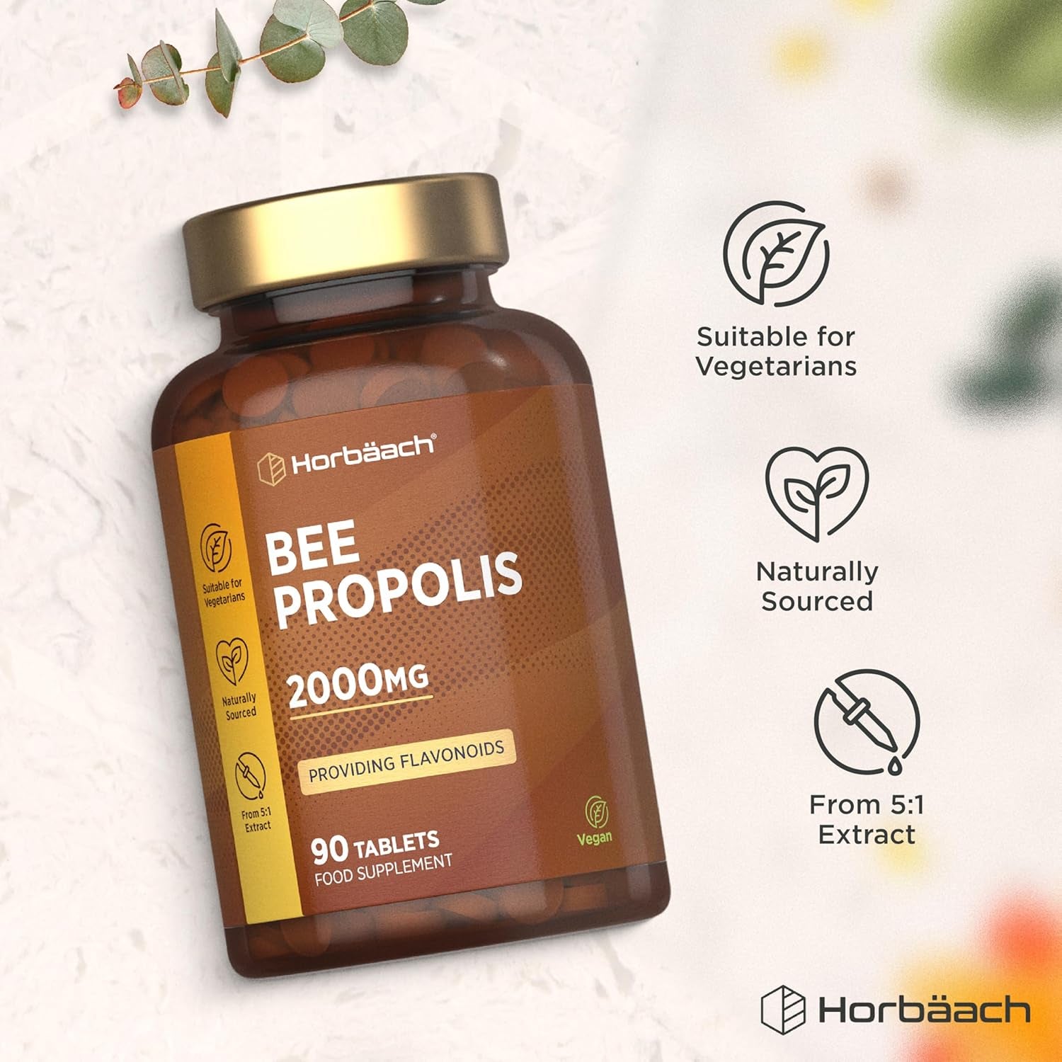 Bee Propolis Tablets 2000Mg | Flavonoids Propolis Supplement | 90 Vegetarian Tablets | High Strength 5:1 Extract | by