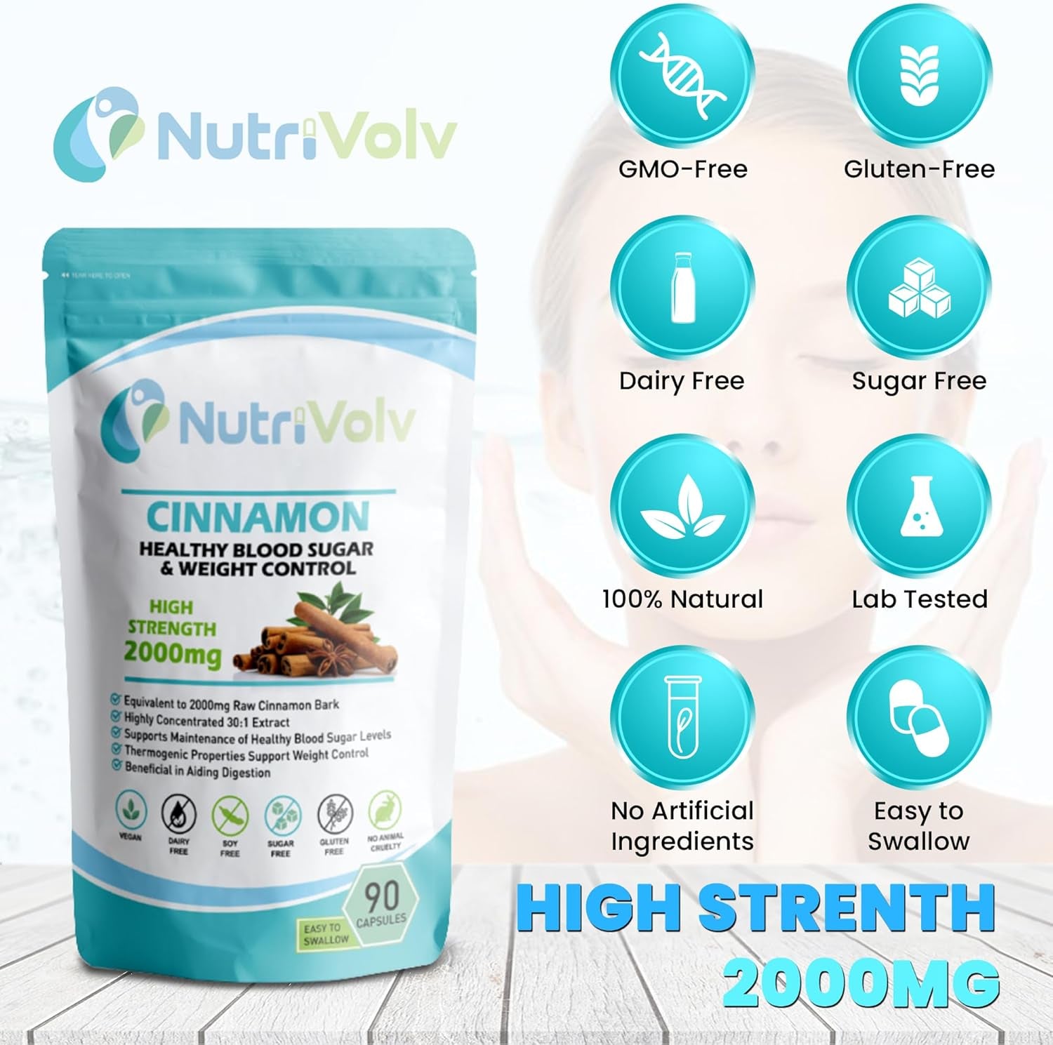 Cinnamon 2000Mg Herbal Supplement Supports Healthy Blood Sugar Glucose Levels, M