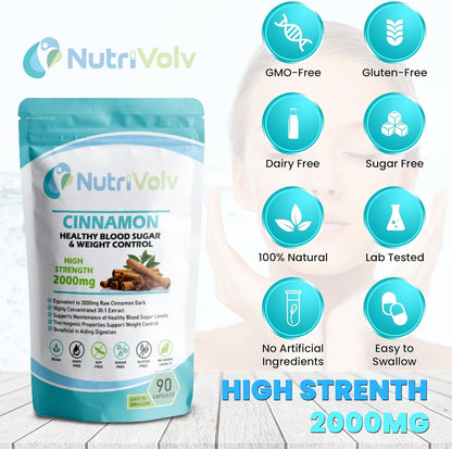 Cinnamon 2000Mg Herbal Supplement Supports Healthy Blood Sugar Glucose Levels, M