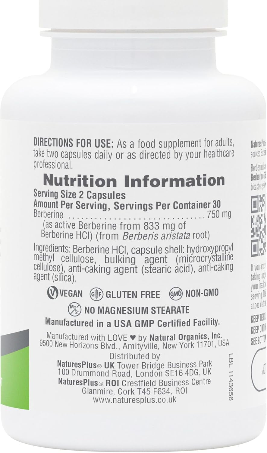 PRO Berberine Capsules 750 Mg - Purely Natural and Active Berberine from Sustainable Sources - Easy to Swallow, Gluten Free, Vegan, Non-Gmo - 60 Capsules