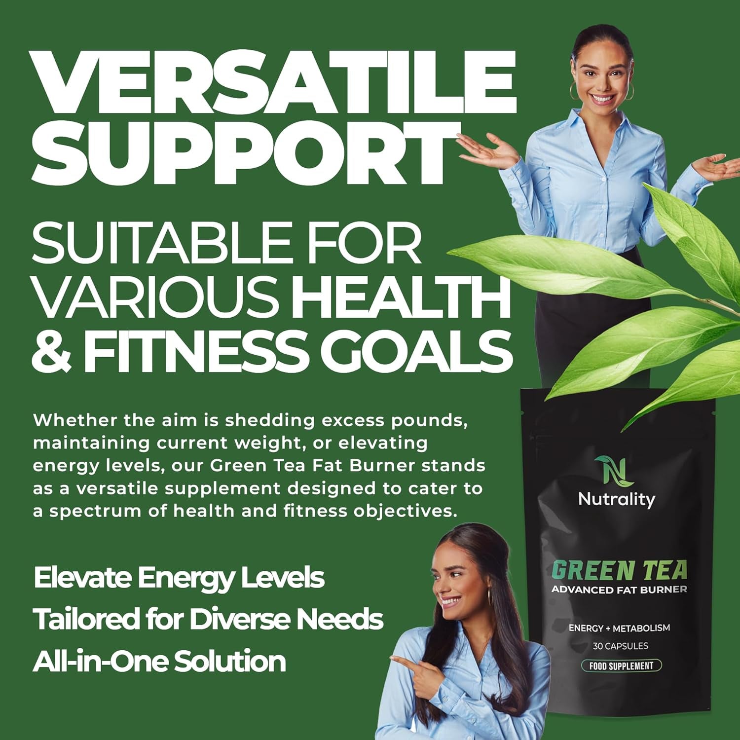 Green Tea Advanced Fat Burner Supplement | for Men & Women | Weight Management, Metabolism Boost & Appetite Suppressant | 30 Vegan Capsules