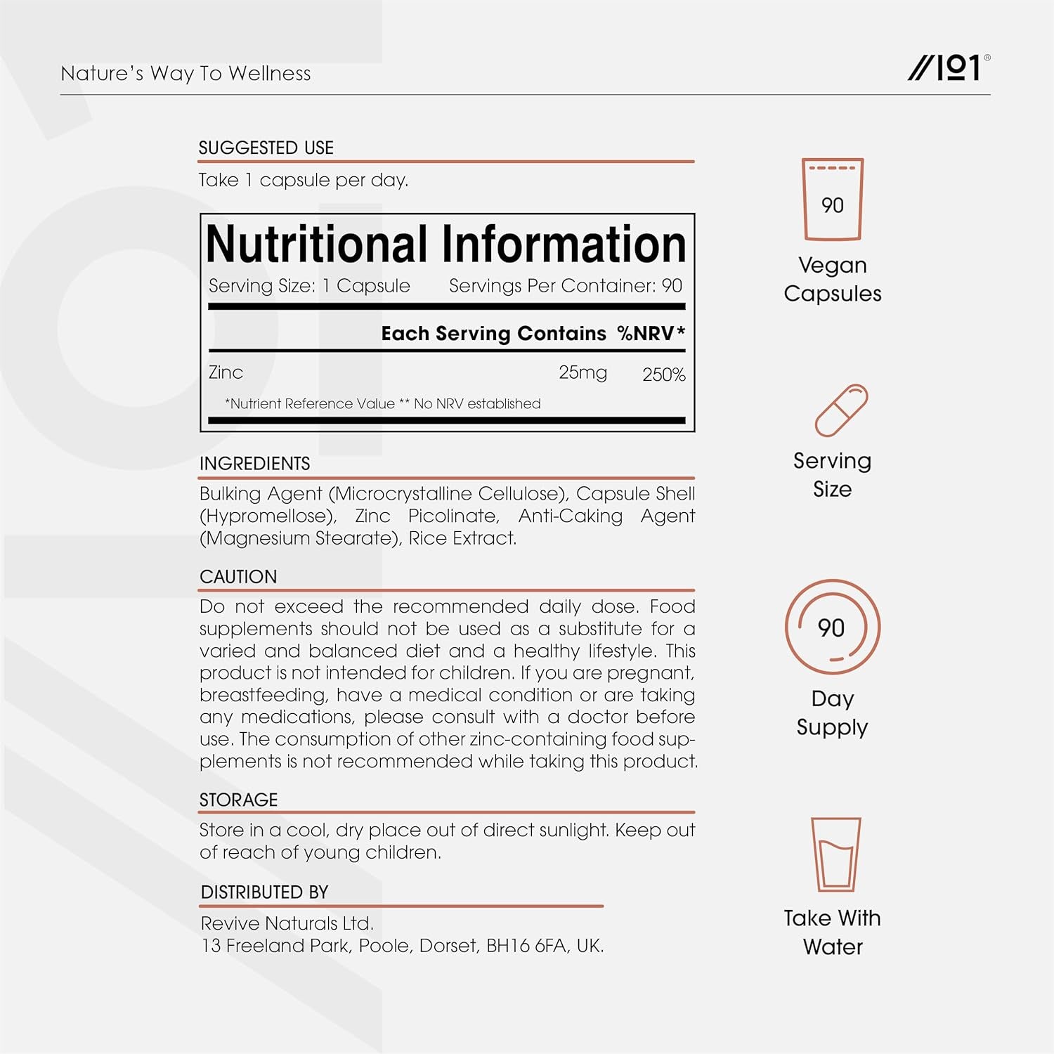 Zinc Picolinate 25Mg – 90 Vegan Capsules (3 Months Supply) – 250% Daily NRV - El