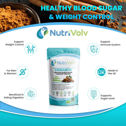 Cinnamon 2000Mg Herbal Supplement Supports Healthy Blood Sugar Glucose Levels, M
