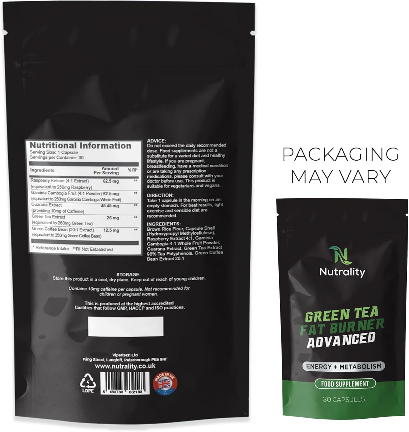 Green Tea Advanced Fat Burner Supplement | for Men & Women | Weight Management, Metabolism Boost & Appetite Suppressant | 30 Vegan Capsules