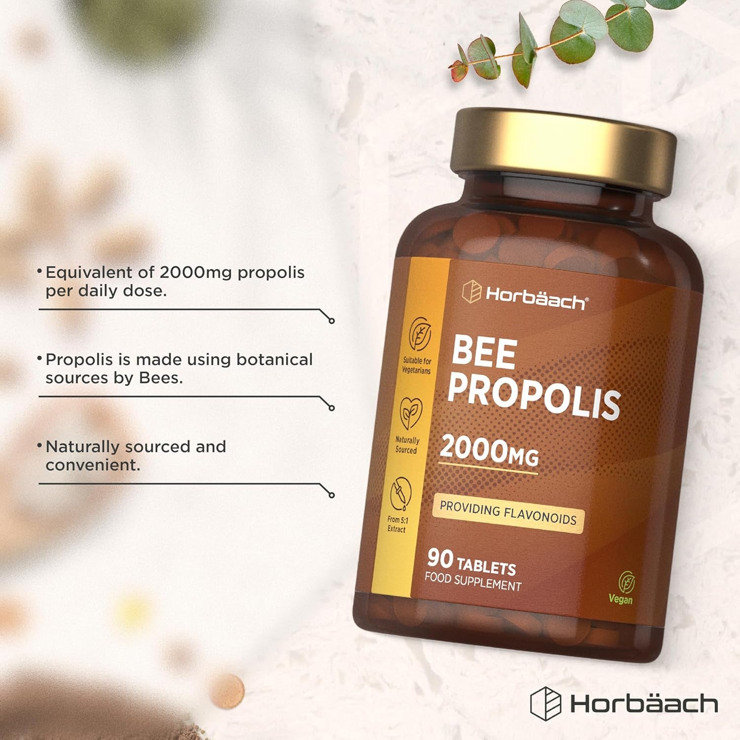 Bee Propolis Tablets 2000Mg | Flavonoids Propolis Supplement | 90 Vegetarian Tablets | High Strength 5:1 Extract | by