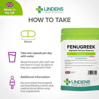 - Fenugreek 610Mg - 100 Capsules - One-A-Day - UK Made - Rich in Saponins (3+ Months Supply), Natural Herbal Food Supplement in Rapid Release, Easy to Swallow Capsule - Letterbox Friendly