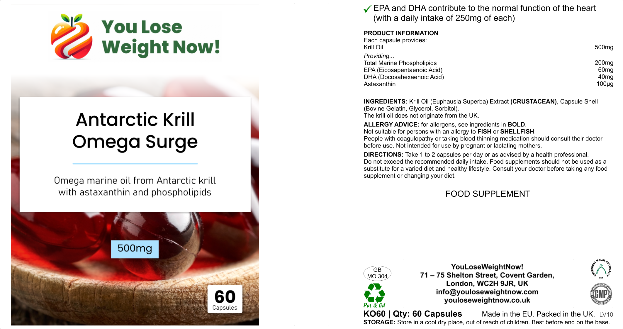 Antarctic Krill Oil Omega Surge 500mg supplement bottle — YouLoseWeightNow! — Science-led, UK-made