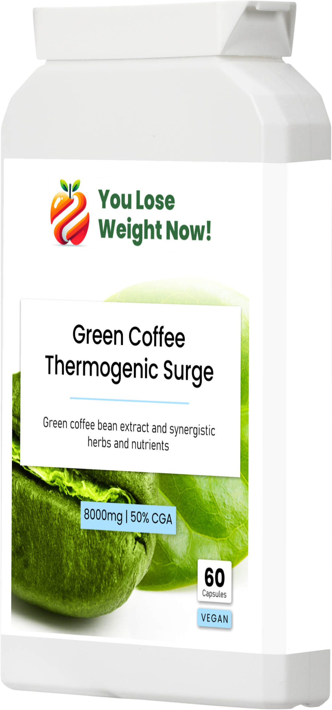 Green Coffee Thermogenic Surge supplement pot – left side angle render, YouLoseWeightNow!