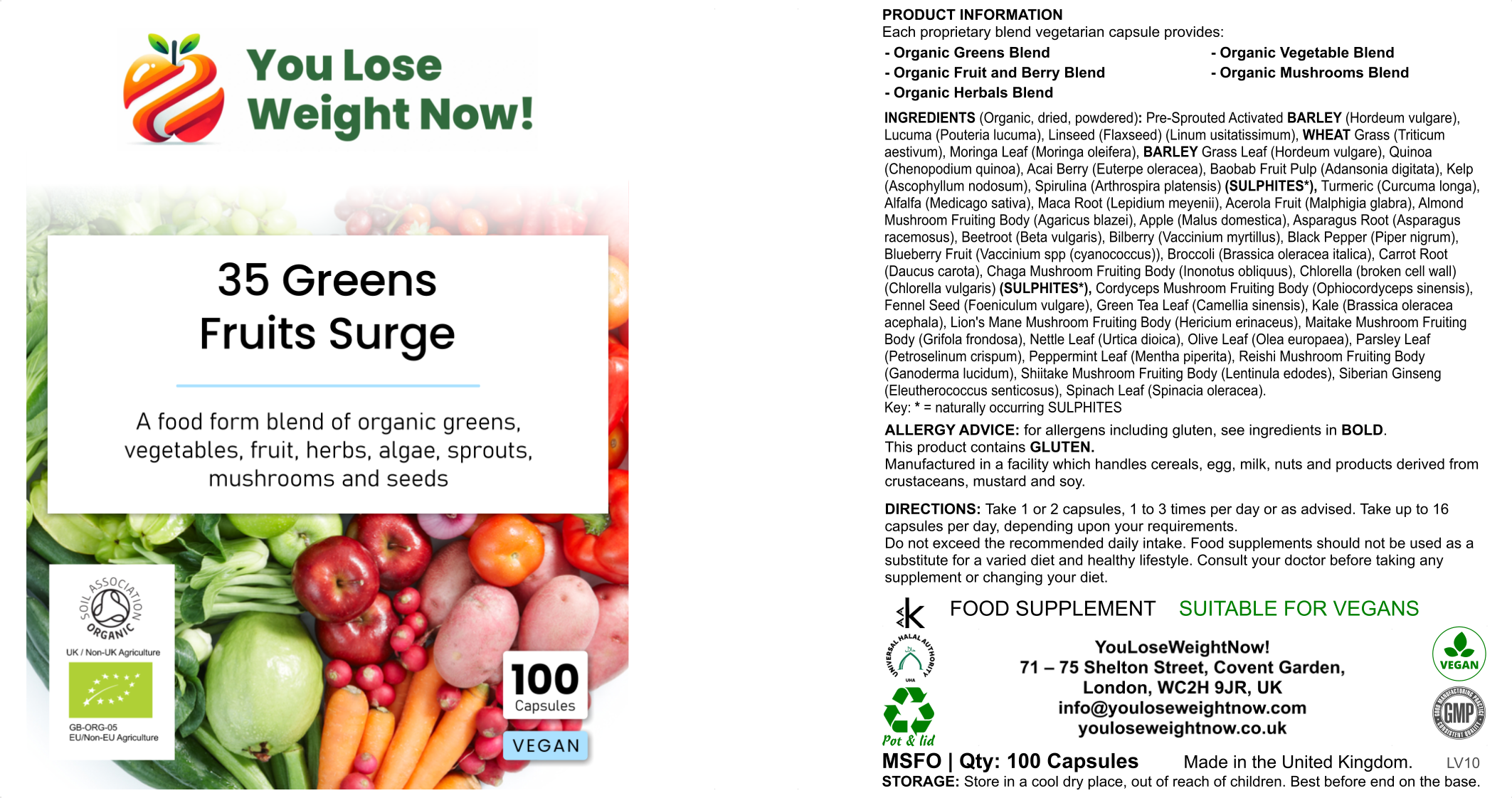 35 Greens Fruits Surge by YouLoseWeightNow! — perspective view of the flat pot showing the full product label and branding, clean white background.