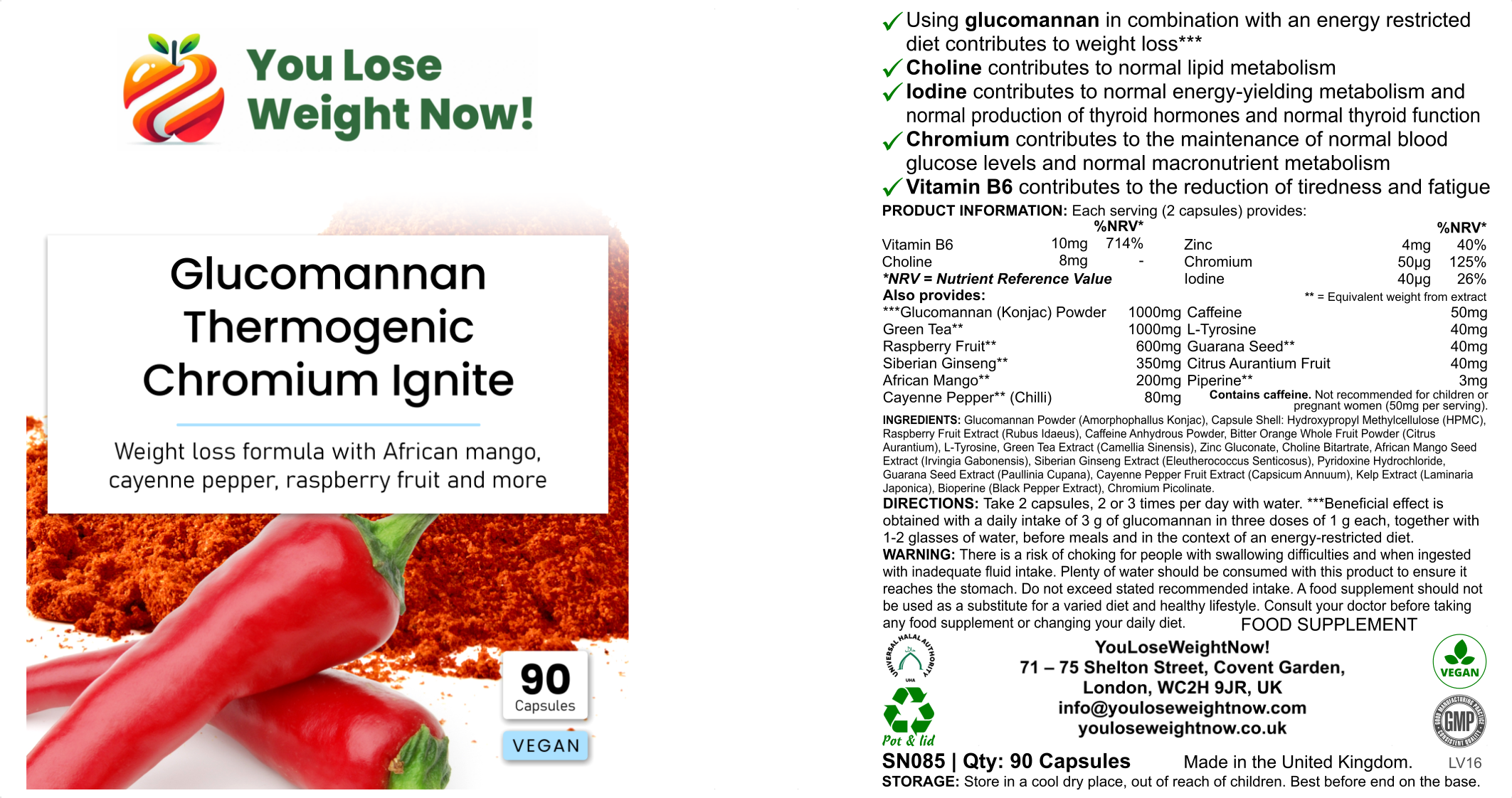 Glucomannan Thermogenic Chromium Ignite by YouLoseWeightNow! — hero three-panel render of a tiny flat wide-lidded supplement pot, short, squat and wide like a small face cream pot.
