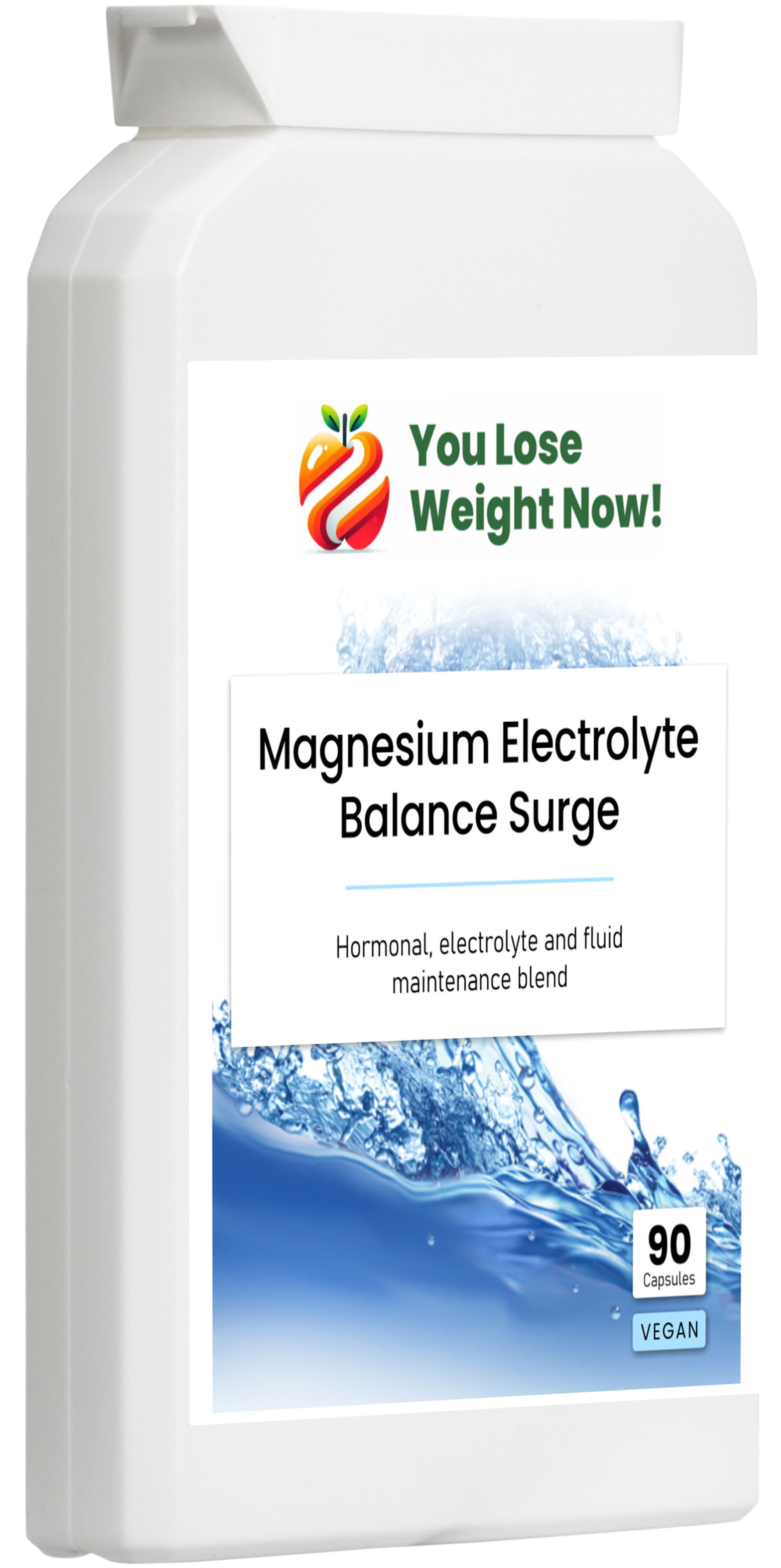 Magnesium Electrolyte Balance Surge by YouLoseWeightNow! — right side angle render of the flat supplement pot