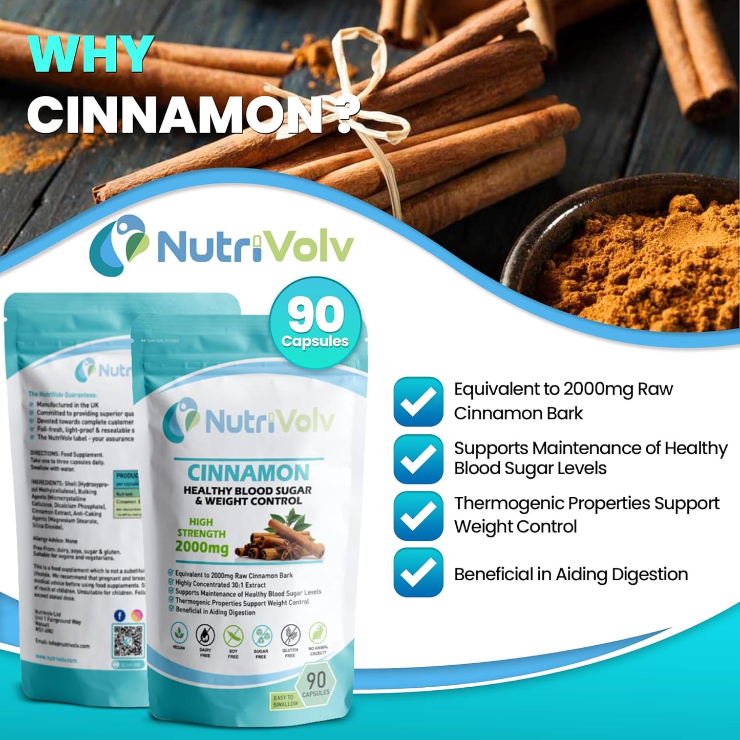 Cinnamon 2000Mg Herbal Supplement Supports Healthy Blood Sugar Glucose Levels, M