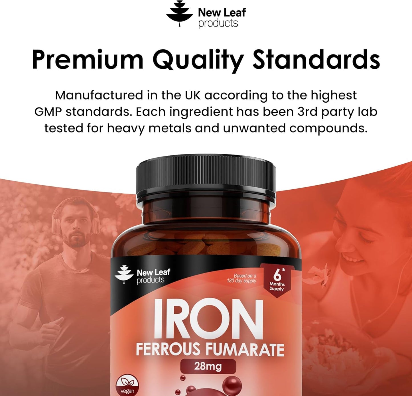 Gentle Iron Tablets 28Mg High Strength Ferrous Fumarate Iron - Vegan Iron Supplements for Men and Womens Health - Reduction in Tiredness and Fatigue, Supports Immune, Health and Energy