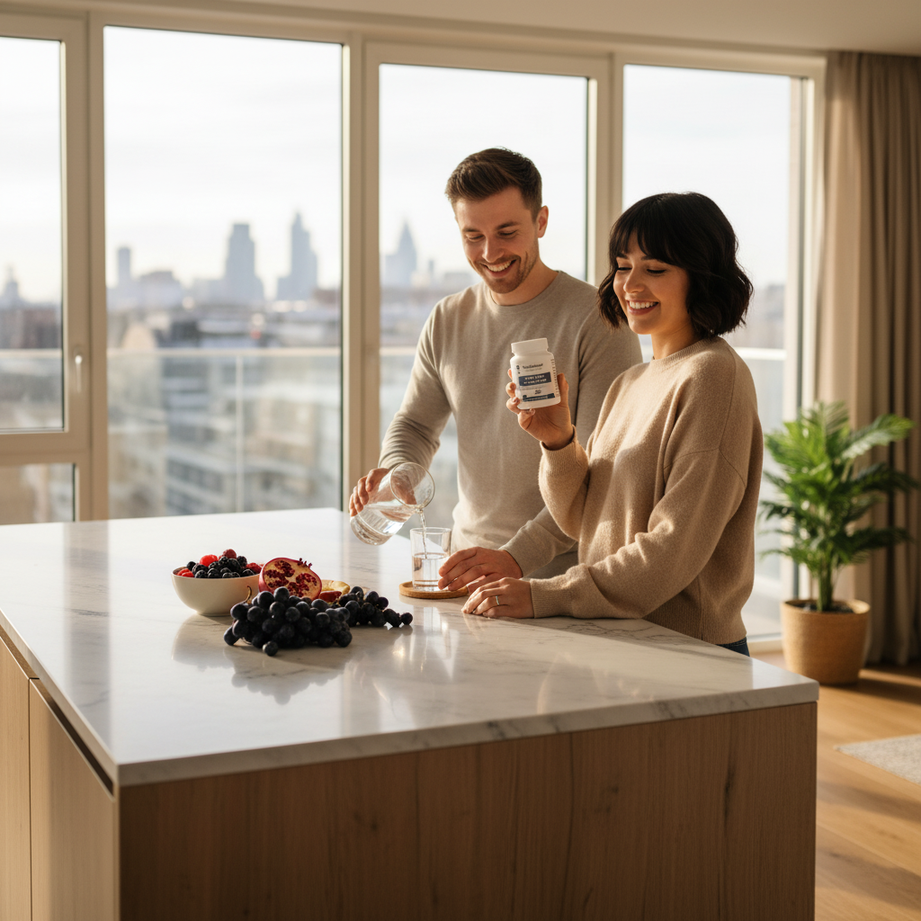 Couple maintaining a healthy lifestyle with daily supplements – Acai Vitality Glow Surge – YouLoseWeightNow!