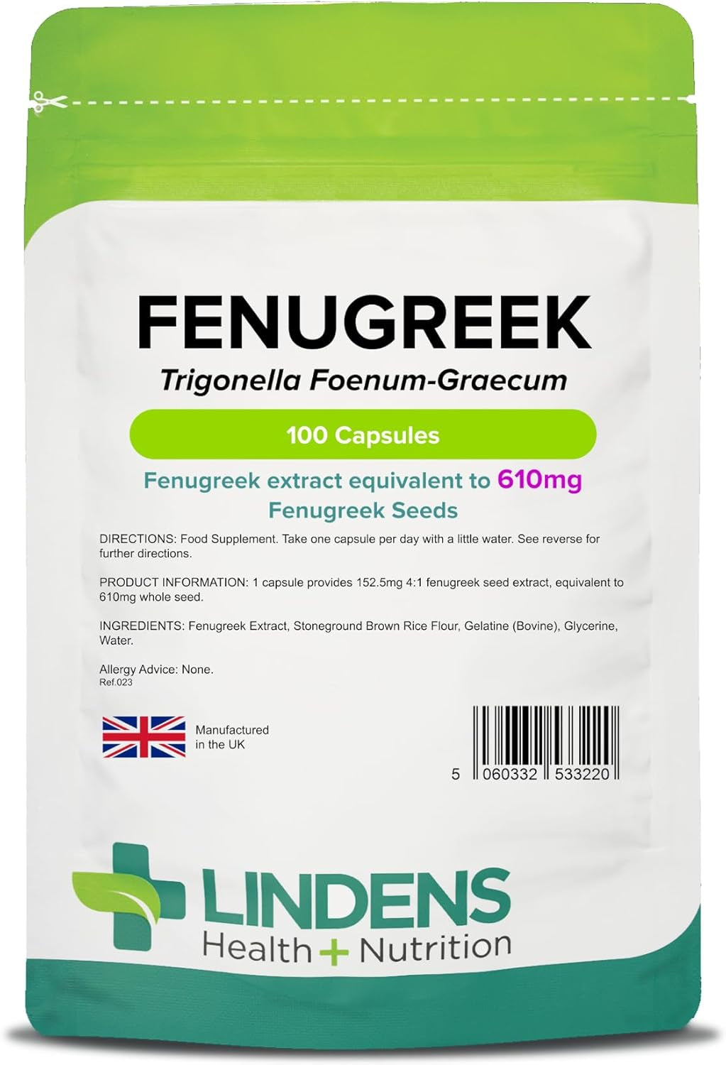 - Fenugreek 610Mg - 100 Capsules - One-A-Day - UK Made - Rich in Saponins (3+ Months Supply), Natural Herbal Food Supplement in Rapid Release, Easy to Swallow Capsule - Letterbox Friendly